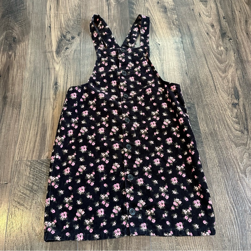 GUC The Children's Place Girl's Corduroy Jumper Dress, Black Floral, Size 14